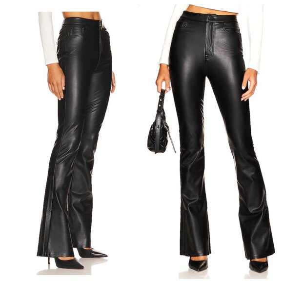 NWT 7 For All Mankind Super Stretch Boot Cut Black Faux Leather Pants, size 29 - Picture 2 of 8